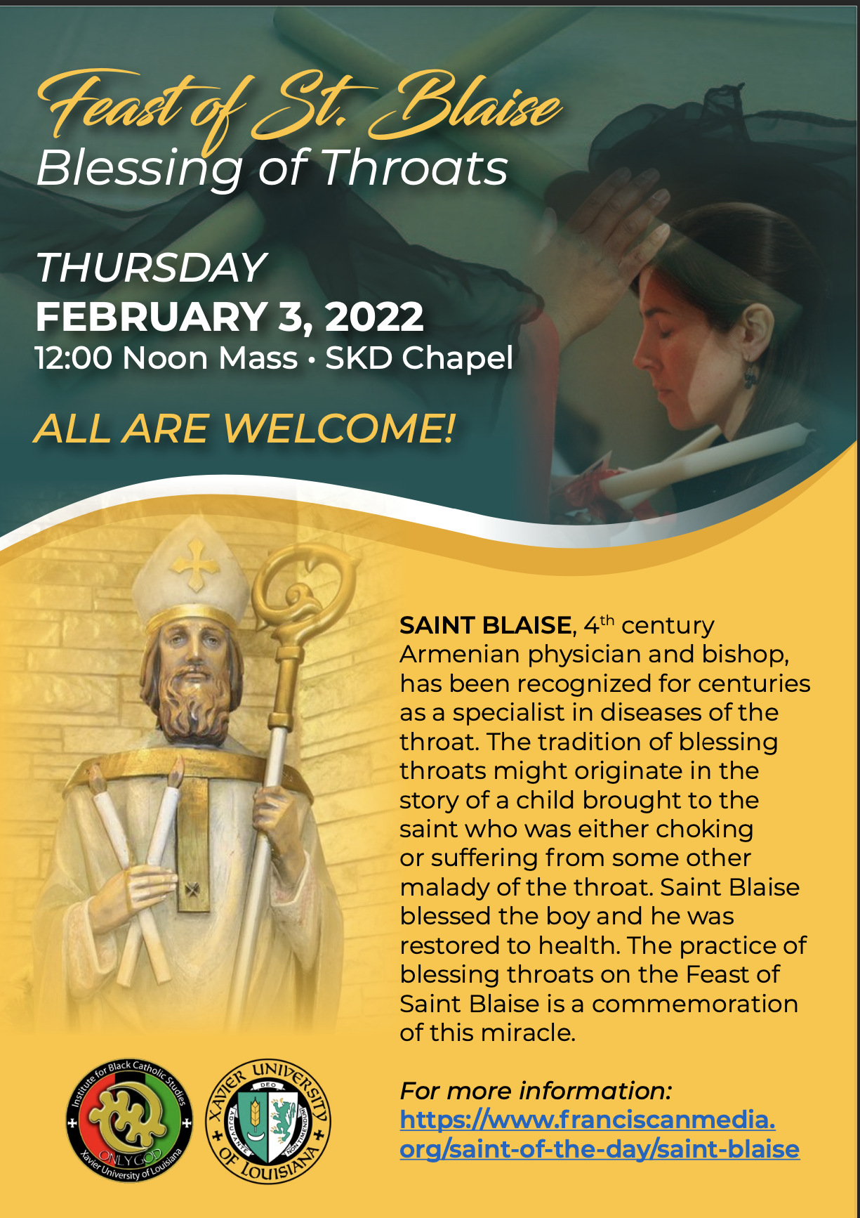 Feast of St. Blaise Xavier University of Louisiana