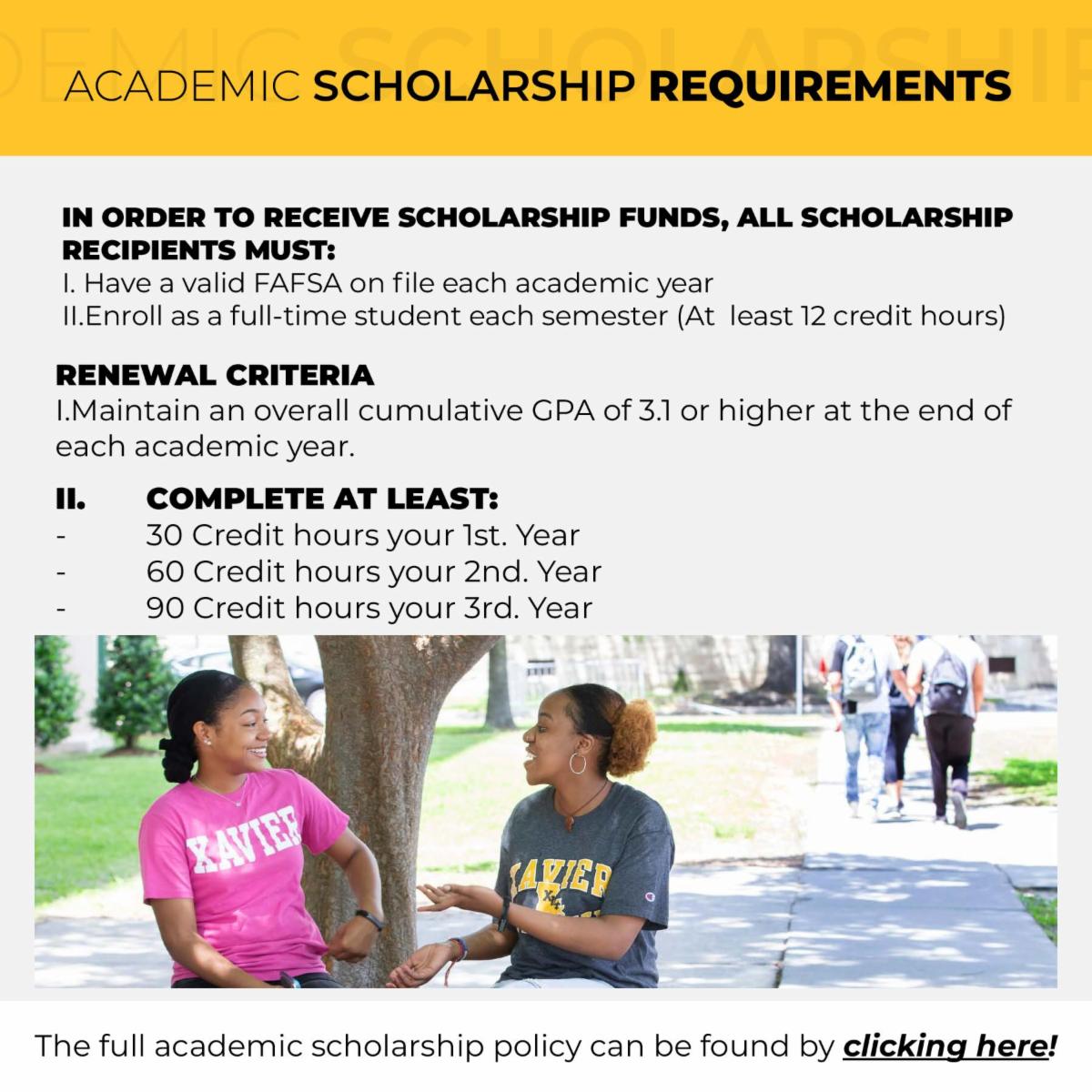 ACADEMIC SCHOLARSHIP REQUIREMENTS Xavier University of Louisiana