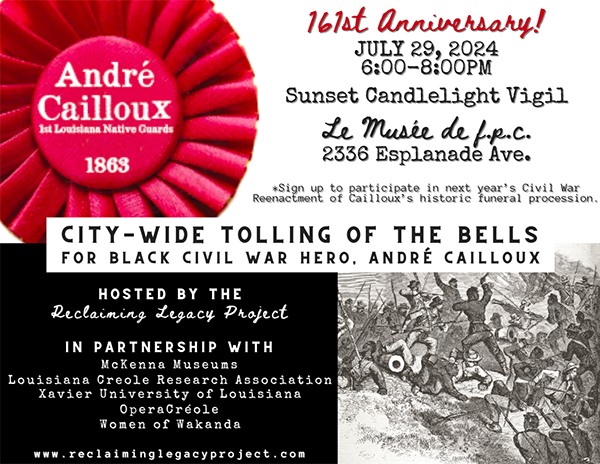 City Wide Bell tolling and candlelight vigil event invitation in honor of Andre Cailloux